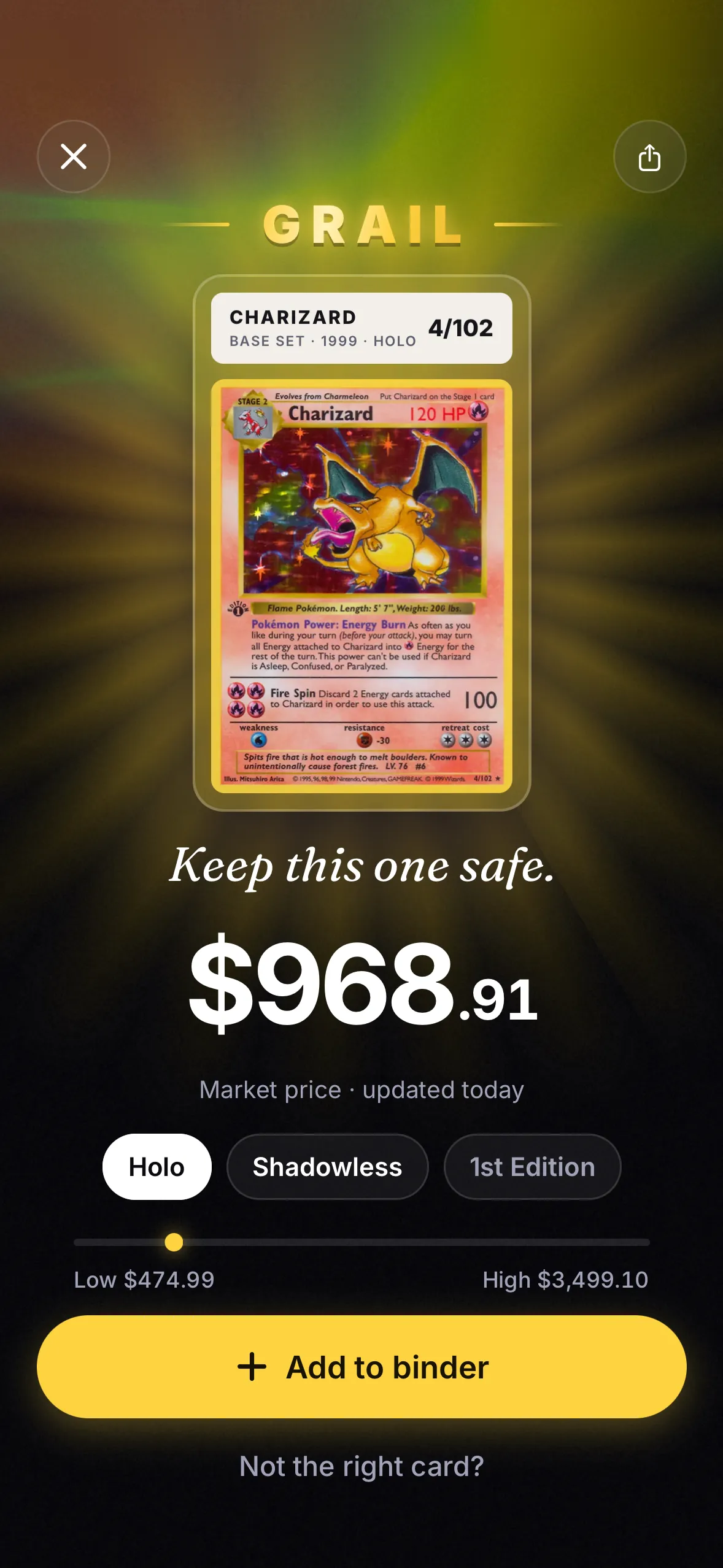 Slabby reveal of a Charizard grail card