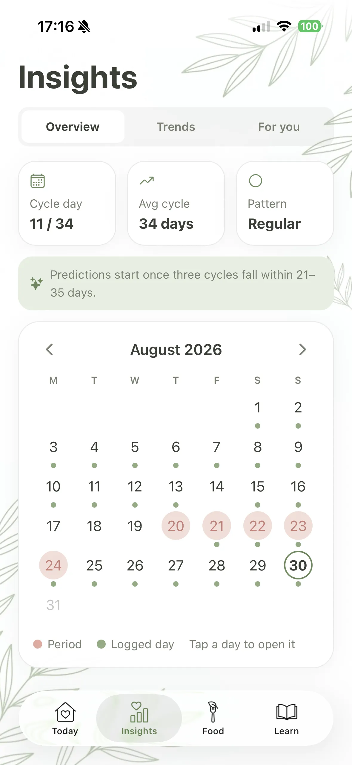 PCOS Ally insights with the cycle calendar