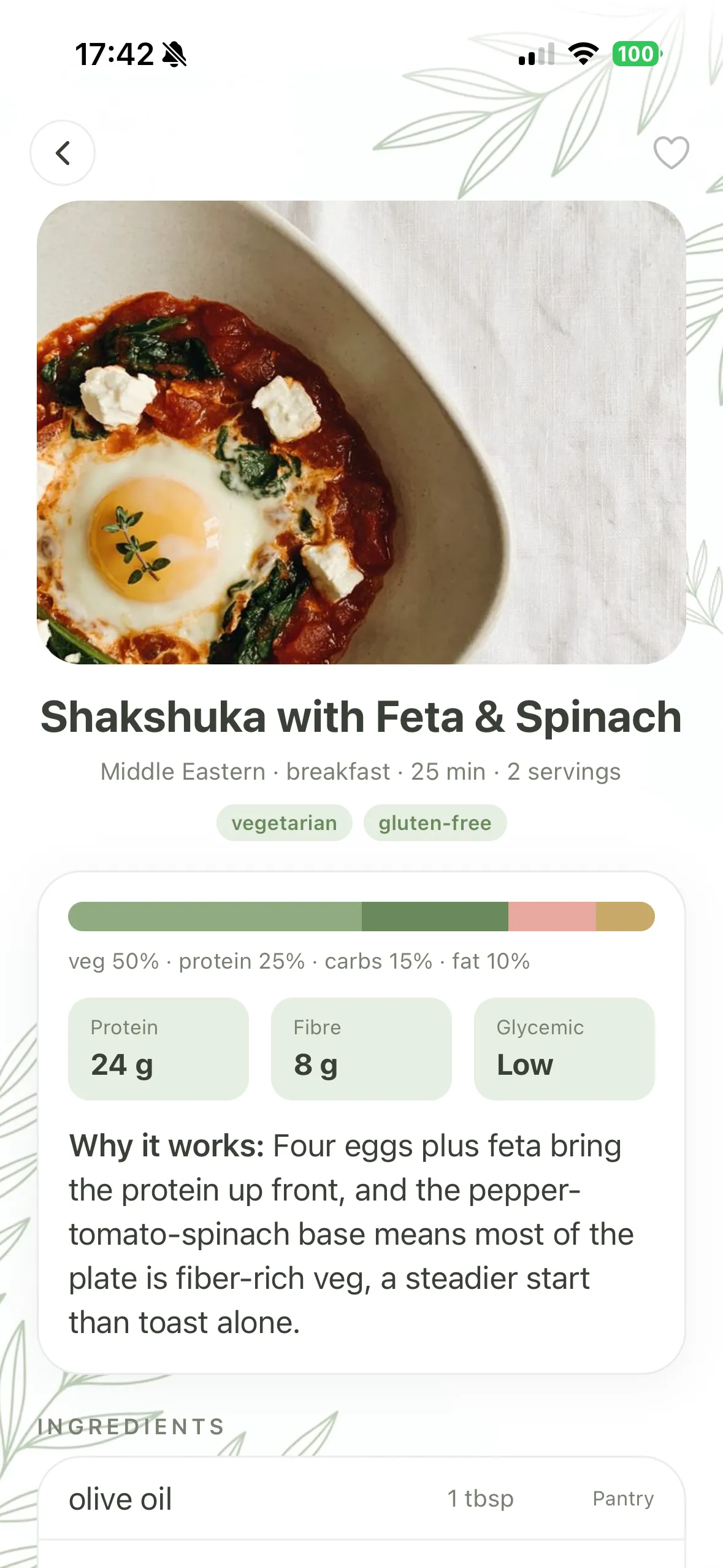 A PCOS Ally recipe, shakshuka with feta and spinach